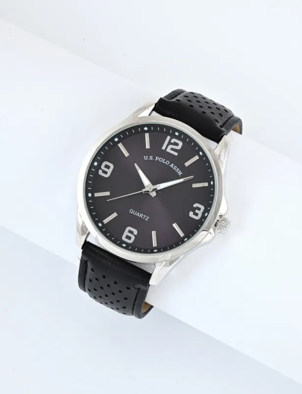 MENS PERFORATED BLACK STRAP ANALOG WATCH sold by U.S. Polo Assn.