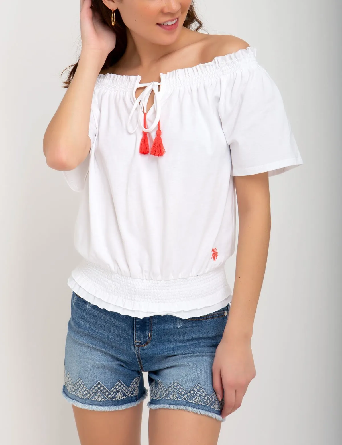 OFF THE SHOULDER TOP sold by U.S. Polo Assn.