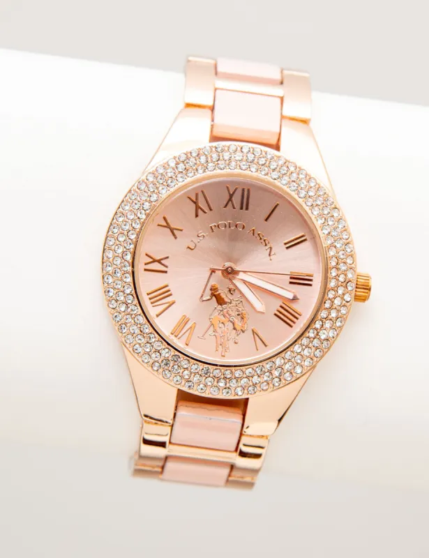 LADIES ROSE GOLD AND BLUSH ENAMEL LINK WATCH sold by U.S. Polo Assn.