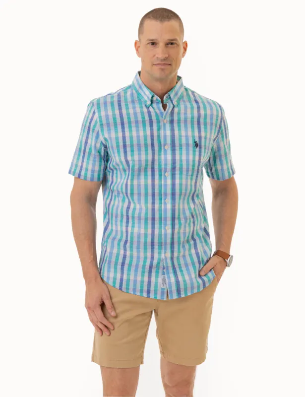 PLAID SLUB POPLIN SHORT SLEEVE SHIRT sold by U.S. Polo Assn.