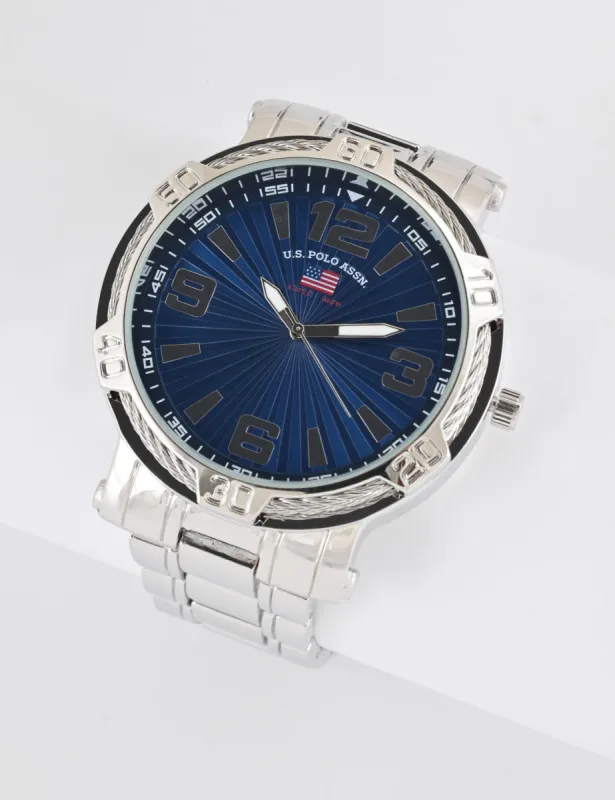 MEN'S SILVERTONE BRACELET WATCH W ROPE BEZEL sold by U.S. Polo Assn.