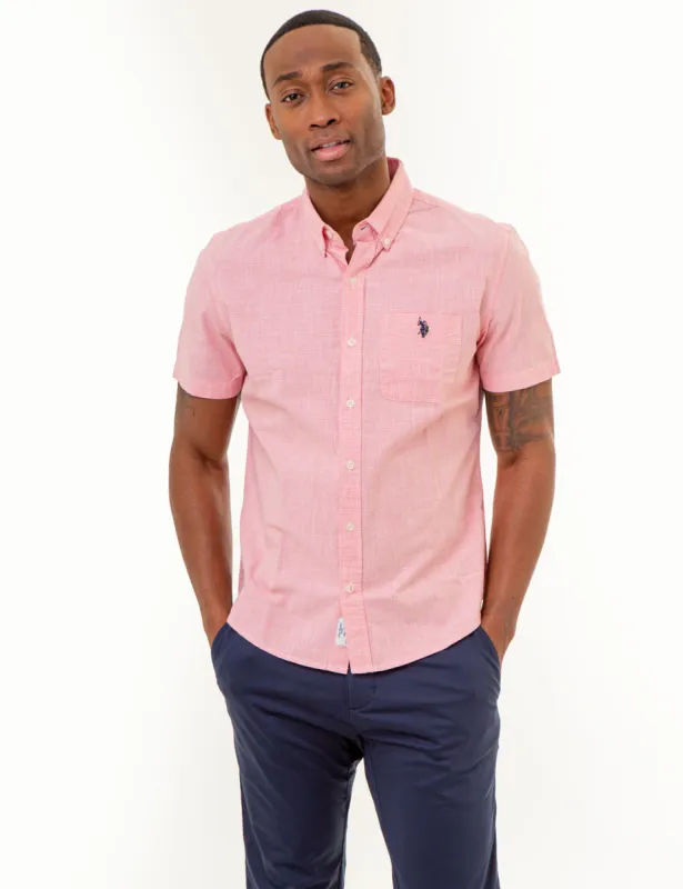 SHORT SLEEVE YARN DYE HOUNDSTOOTH WOVEN SHIRT sold by U.S. Polo Assn.