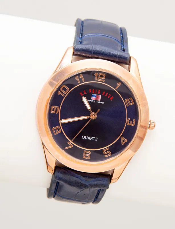 MEN'S NAVY STRAP WATCH WITH ROSE GOLD PLATED CASE sold by U.S. Polo Assn.