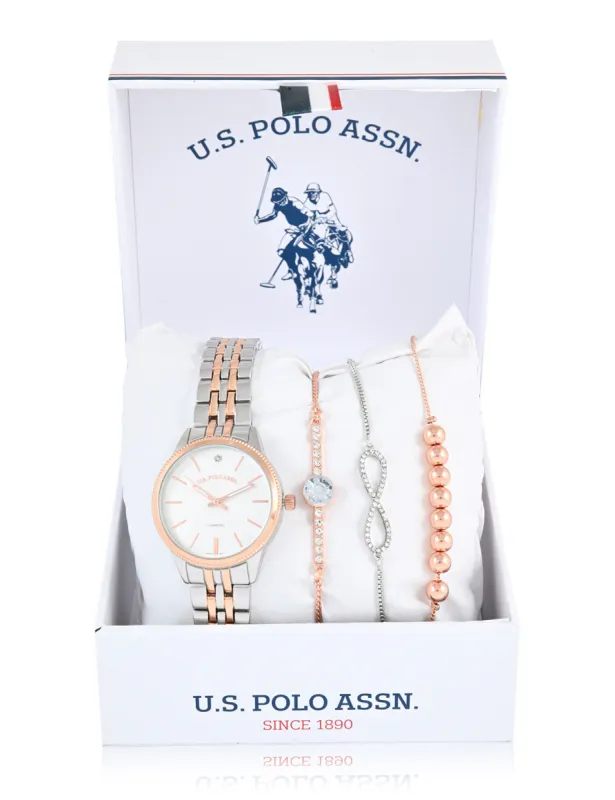 LADIES TWO TONE WATCH AND BRACELETS SET sold by U.S. Polo Assn.