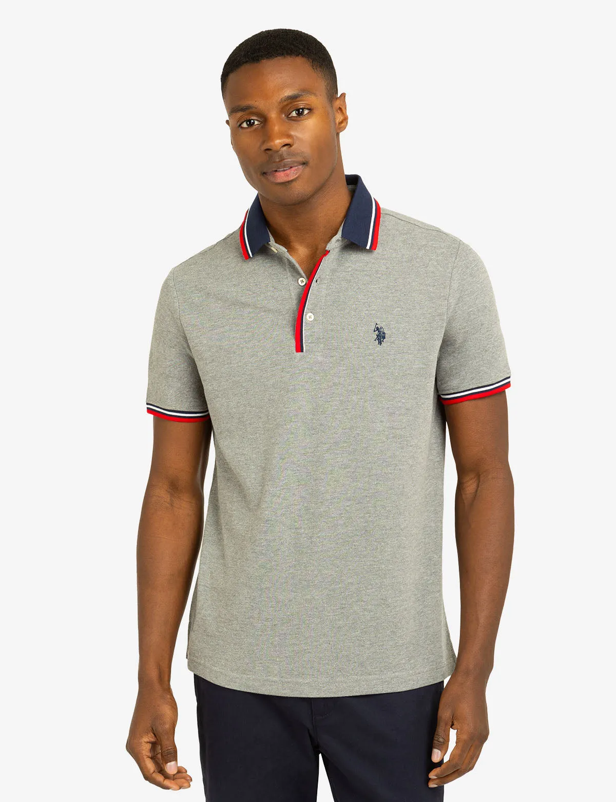 SIGNATURE STRIPE RIB TIPPED TRIM POLO SHIRT sold by U.S. Polo Assn.