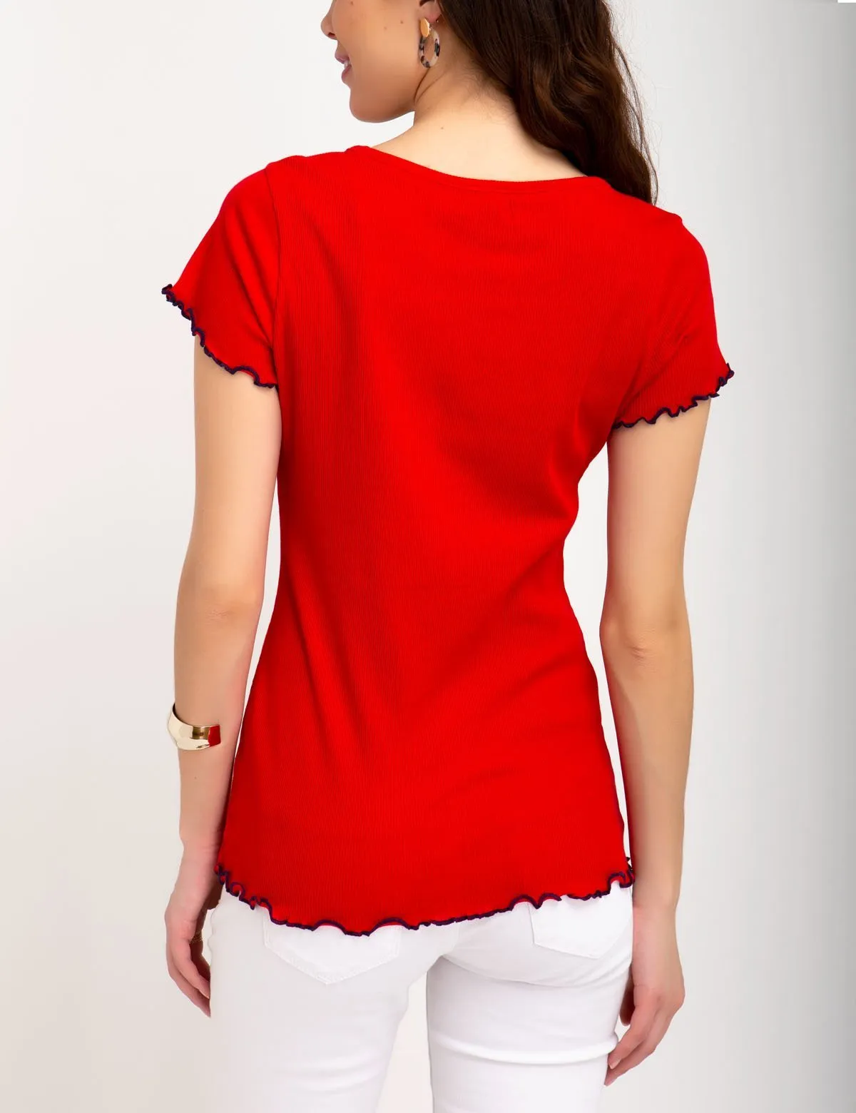 KNIT LETTUCE-EDGE TRIM TOP sold by U.S. Polo Assn. product image thumbnail 4