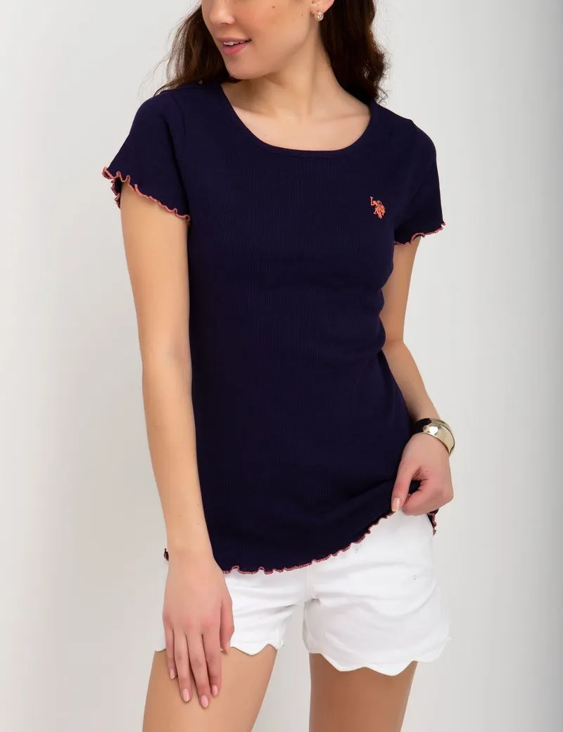 KNIT LETTUCE-EDGE TRIM TOP sold by U.S. Polo Assn.