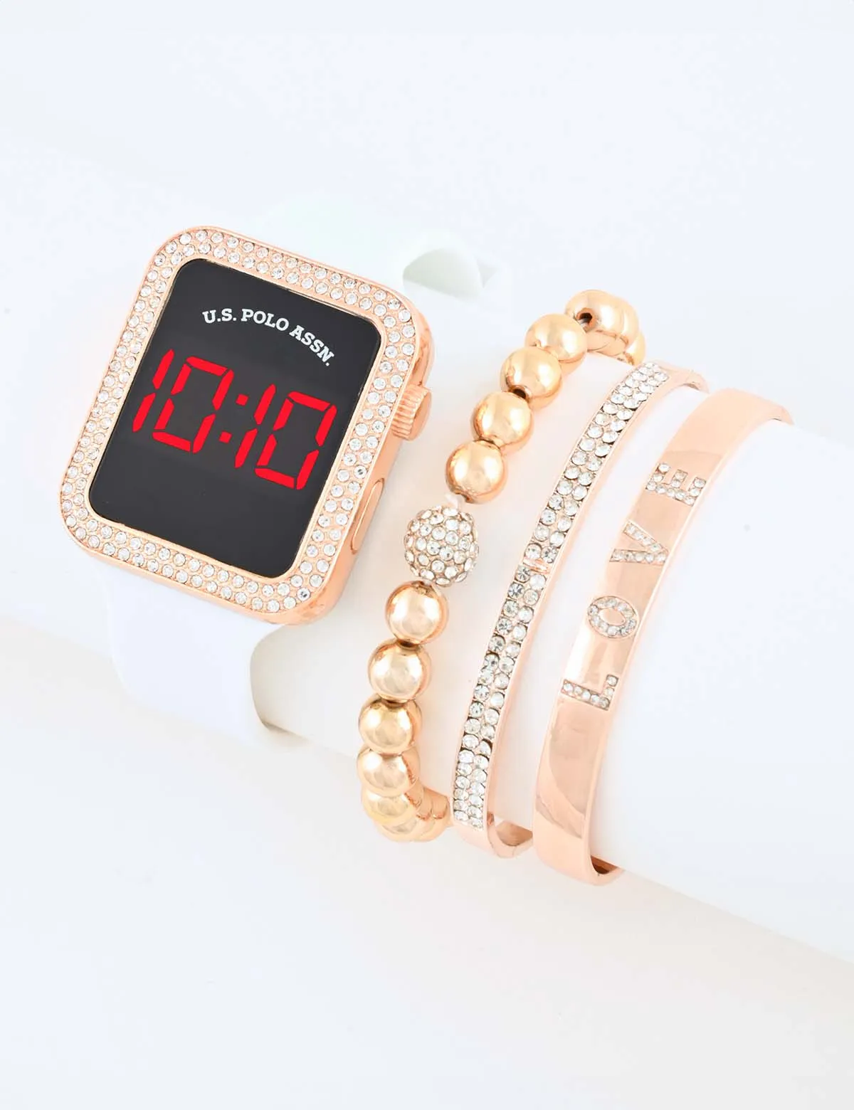 LADIES LED SQUARE EMBELLISHED WATCH & BRACELETS SET sold by U.S. Polo Assn.