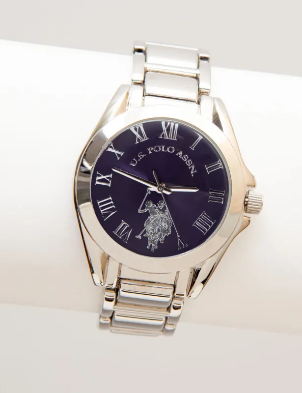 LADIES SILVERTONE BRACELET WATCH WITH BLUE DIAL sold by U.S. Polo Assn.