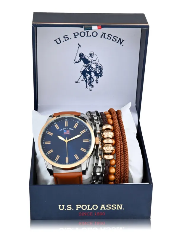 MENS BROWN STRAP WATCH & BRACELETS SET sold by U.S. Polo Assn.