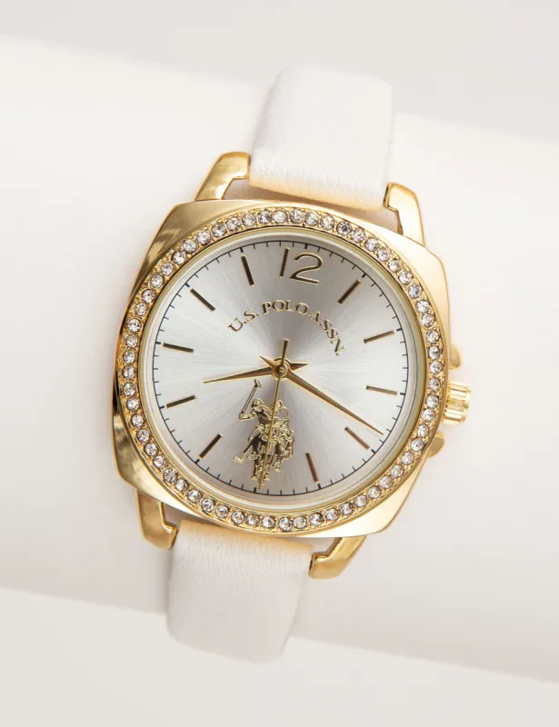 LADIES RHINESTONE CASE STRAP WATCH sold by U.S. Polo Assn.