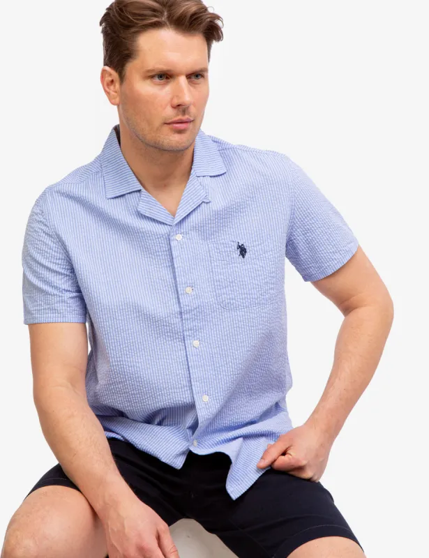 CONVERTIBLE COLLAR SEERSUCKER STRIPE SHIRT sold by U.S. Polo Assn.