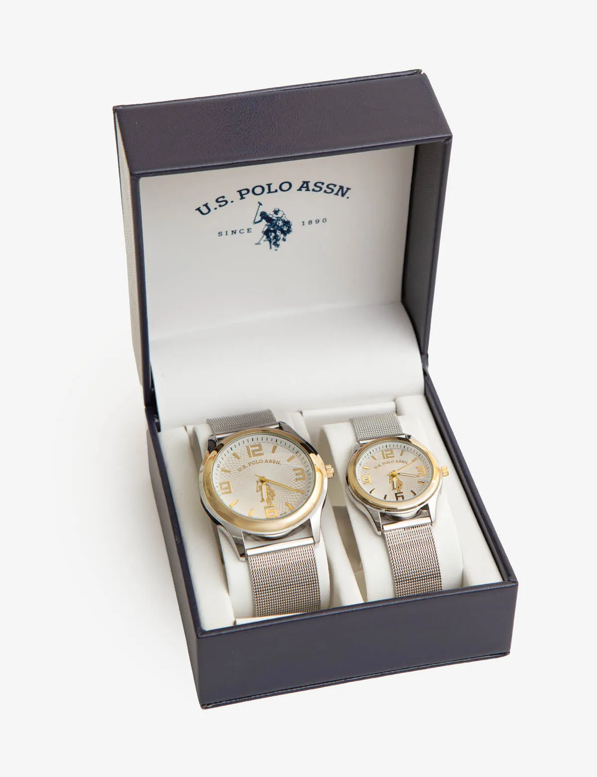 HIS AND HERS SILVER MESH STRAP WATCH SET sold by U.S. Polo Assn.