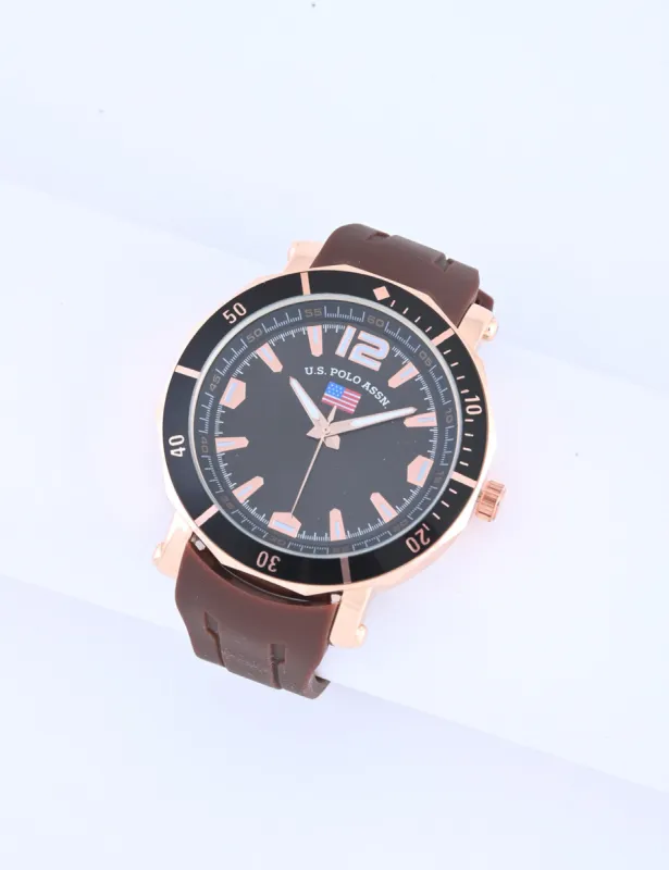 MEN'S BROWN STRAP AND BLACK DIAL WATCH sold by U.S. Polo Assn.