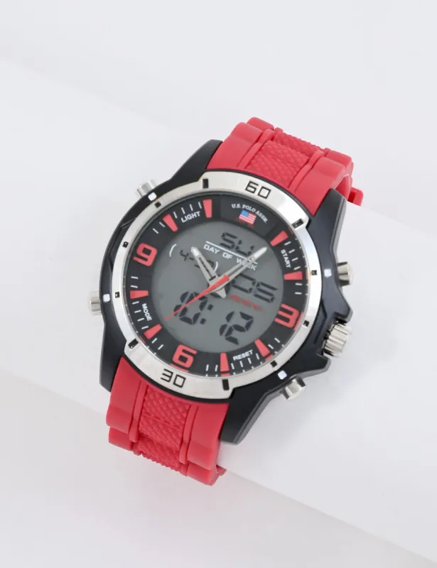 MEN'S RED STRAP ANA DIGI SPORTS WATCH sold by U.S. Polo Assn.