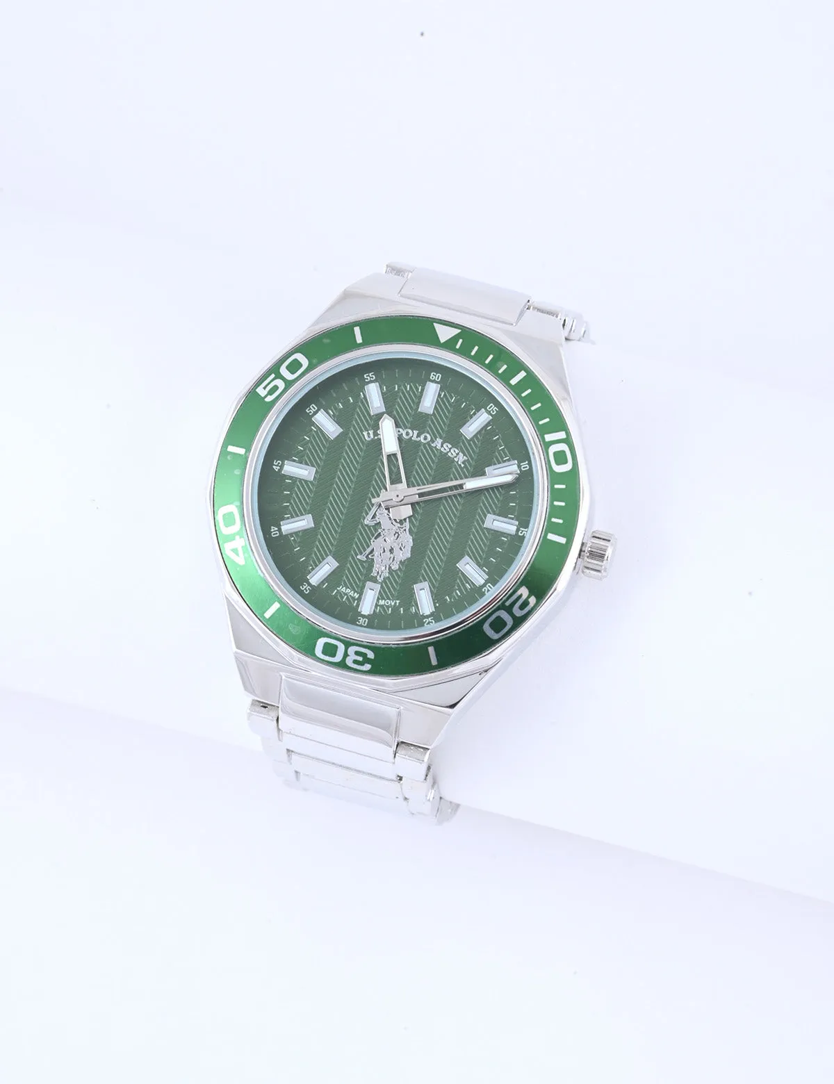 MEN'S SILVER LINK WITH GREEN DIAL ANALOG WATCH sold by U.S. Polo Assn.