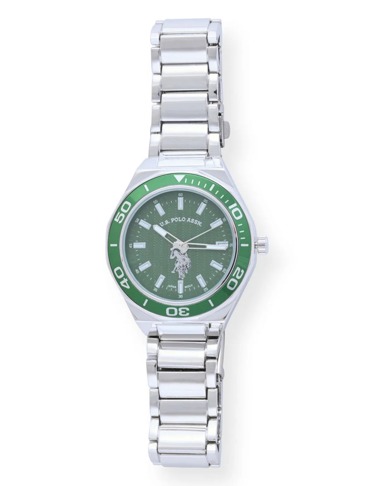 MEN'S SILVER LINK WITH GREEN DIAL ANALOG WATCH sold by U.S. Polo Assn. product image thumbnail 4