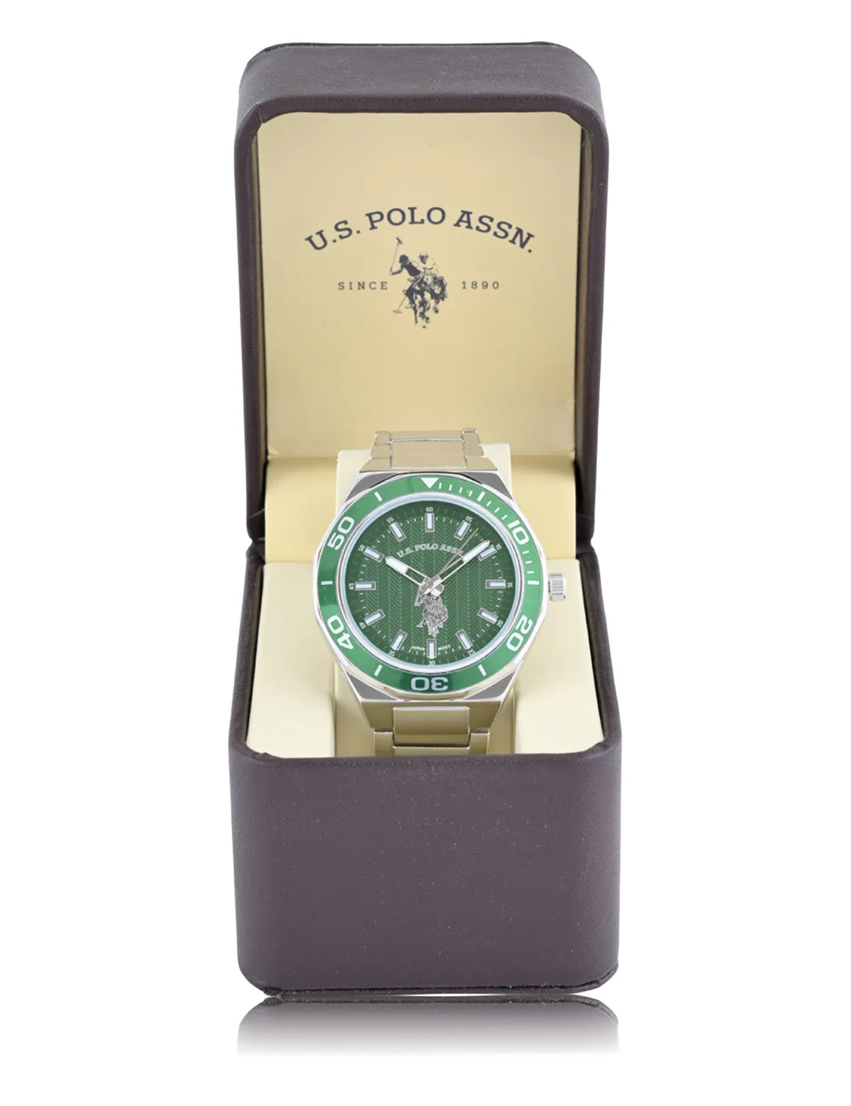 MEN'S SILVER LINK WITH GREEN DIAL ANALOG WATCH sold by U.S. Polo Assn. product image thumbnail 2