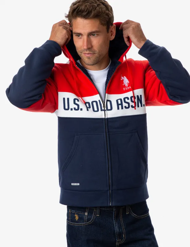 AMERICANA COLORBLOCK LOGO SHERPA HOODIE sold by U.S. Polo Assn.