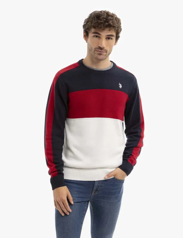 TRI COLORBLOCK CREW NECK SWEATER sold by U.S. Polo Assn.
