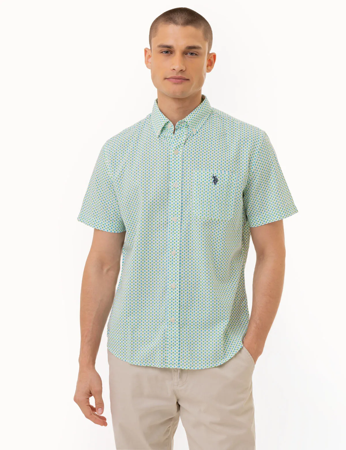 SHORT SLEEVE DIAMOND PRINT WOVEN SHIRT sold by U.S. Polo Assn.