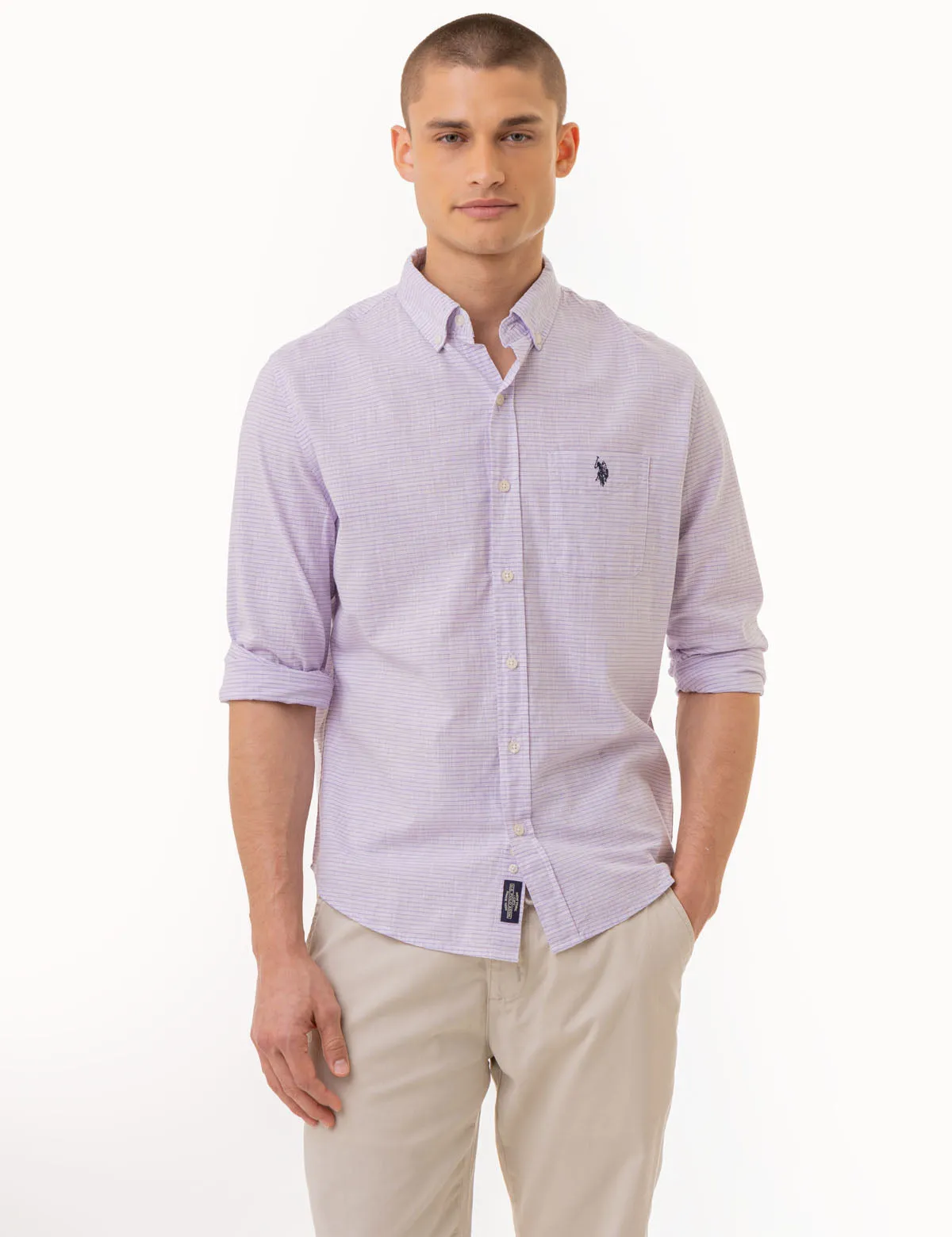 LONG SLEEVE HORIZONTAL STRIPE WOVEN SHIRT sold by U.S. Polo Assn.