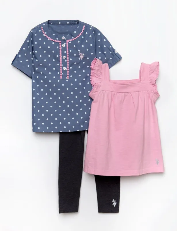 GIRLS 3 PIECE SET - SHIRT, TANK & LEGGINGS made by U.S. Polo Assn.