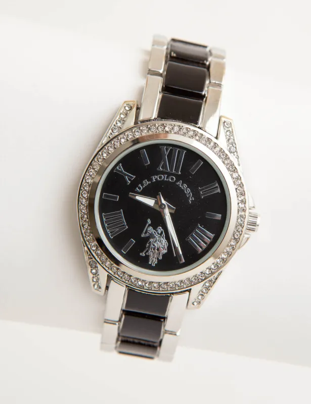 LADIES BLACK AND SILVER EMBELLISHED WATCH sold by U.S. Polo Assn.