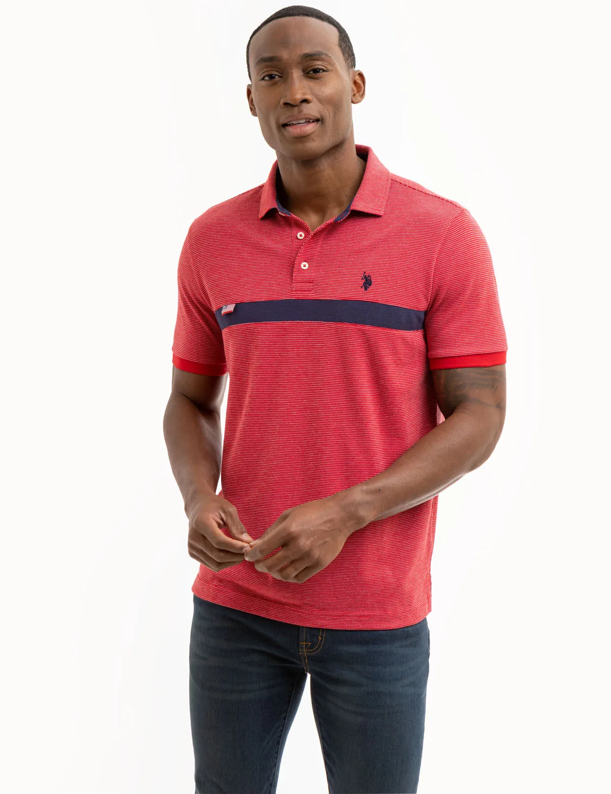 JACQUARD PIQUE PIECED POLO SHIRT sold by U.S. Polo Assn.