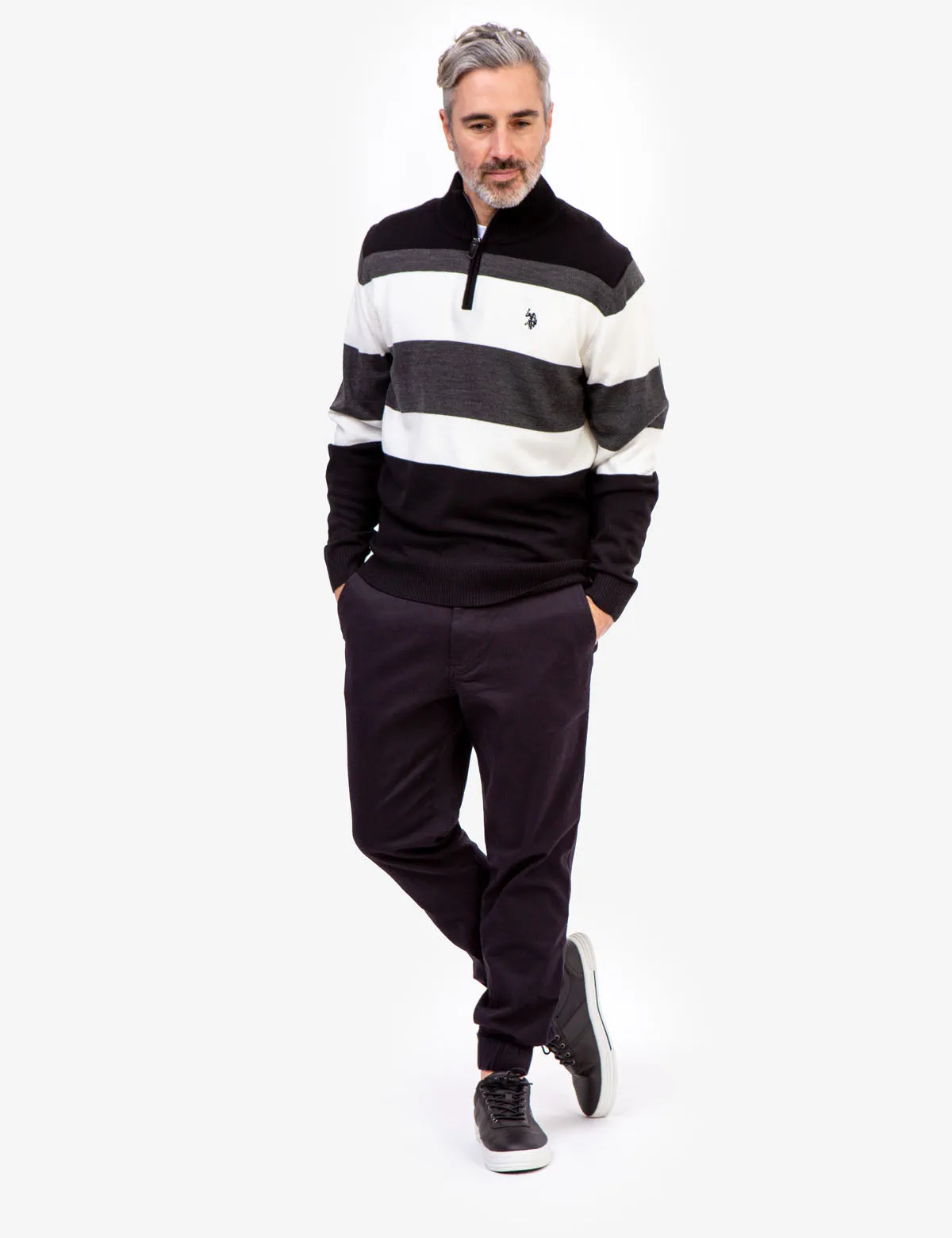 JERSEY STRIPED QUARTER ZIP SWEATER sold by U.S. Polo Assn.