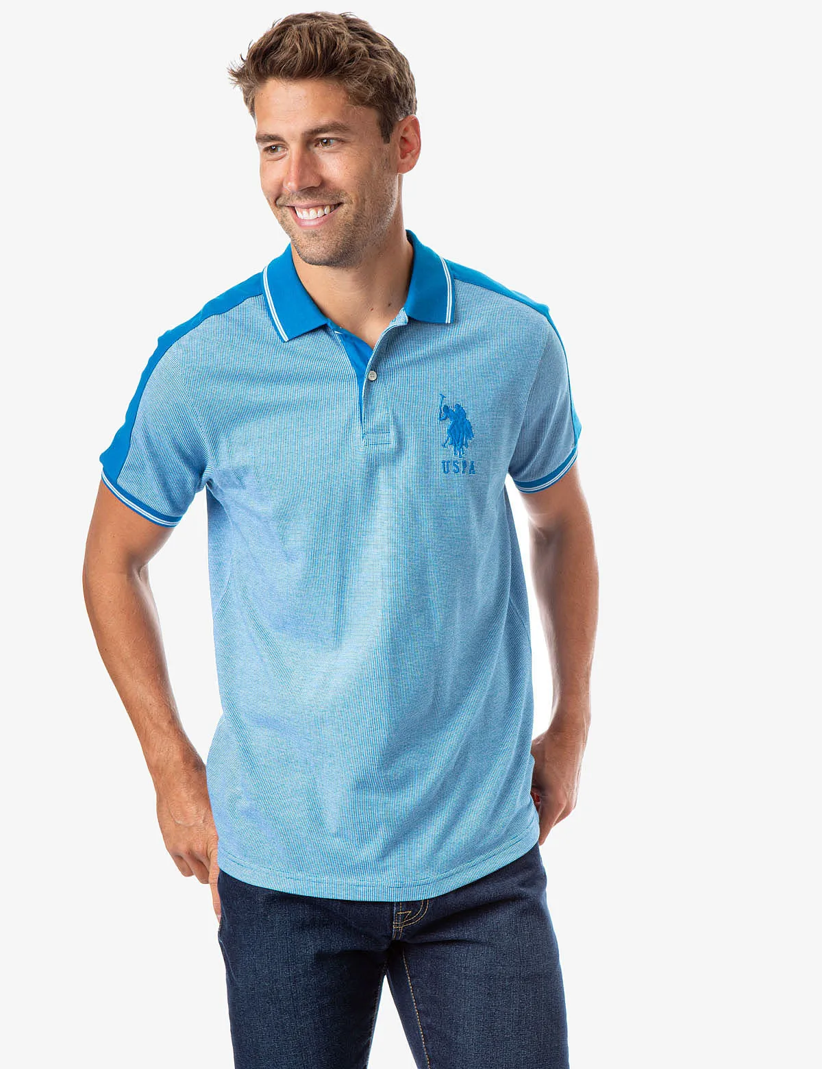 JACQUARD SHOULDER STRIPE POLO SHIRT sold by U.S. Polo Assn.