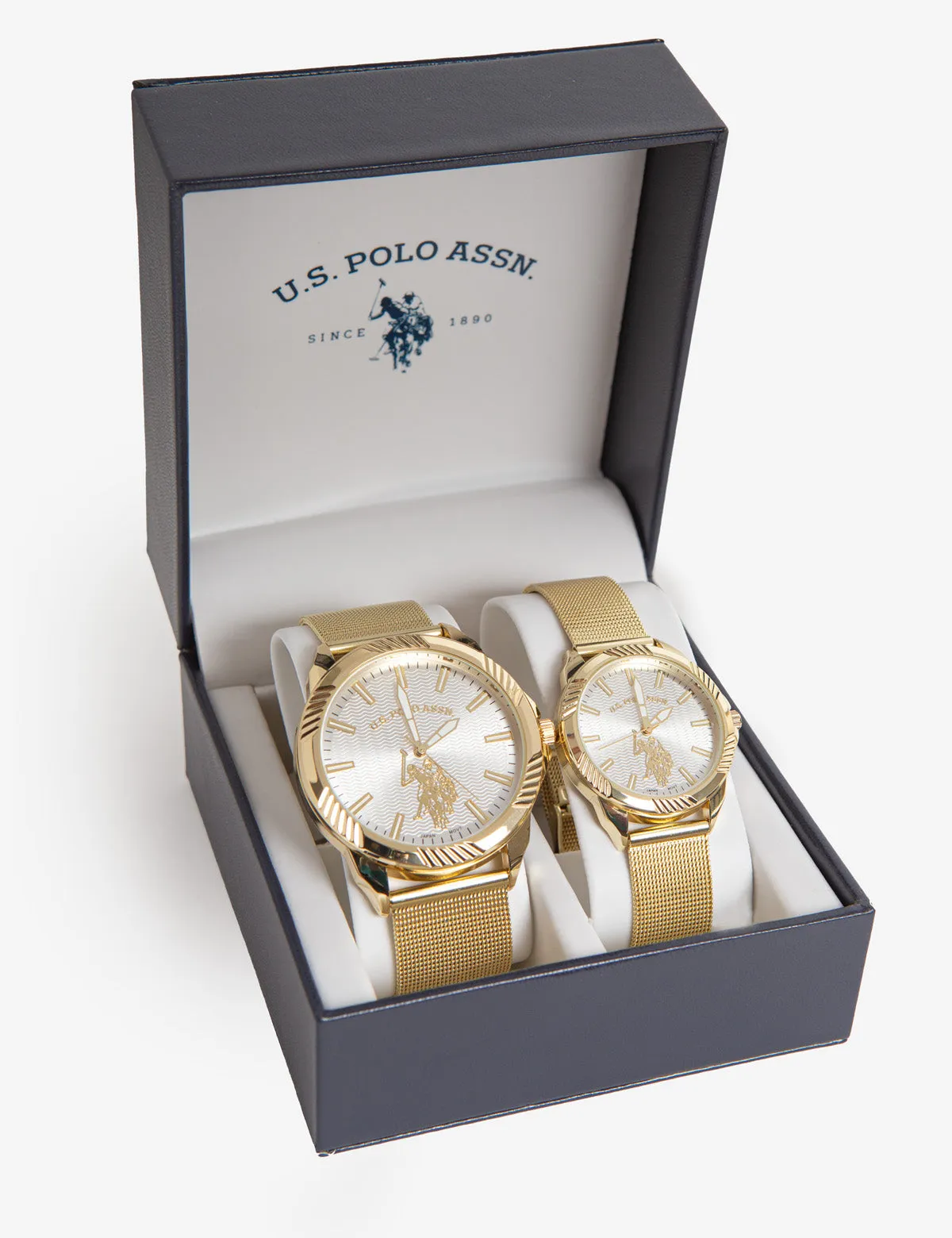 HIS & HERS GOLD MESH STRAP WATCH SET sold by U.S. Polo Assn.