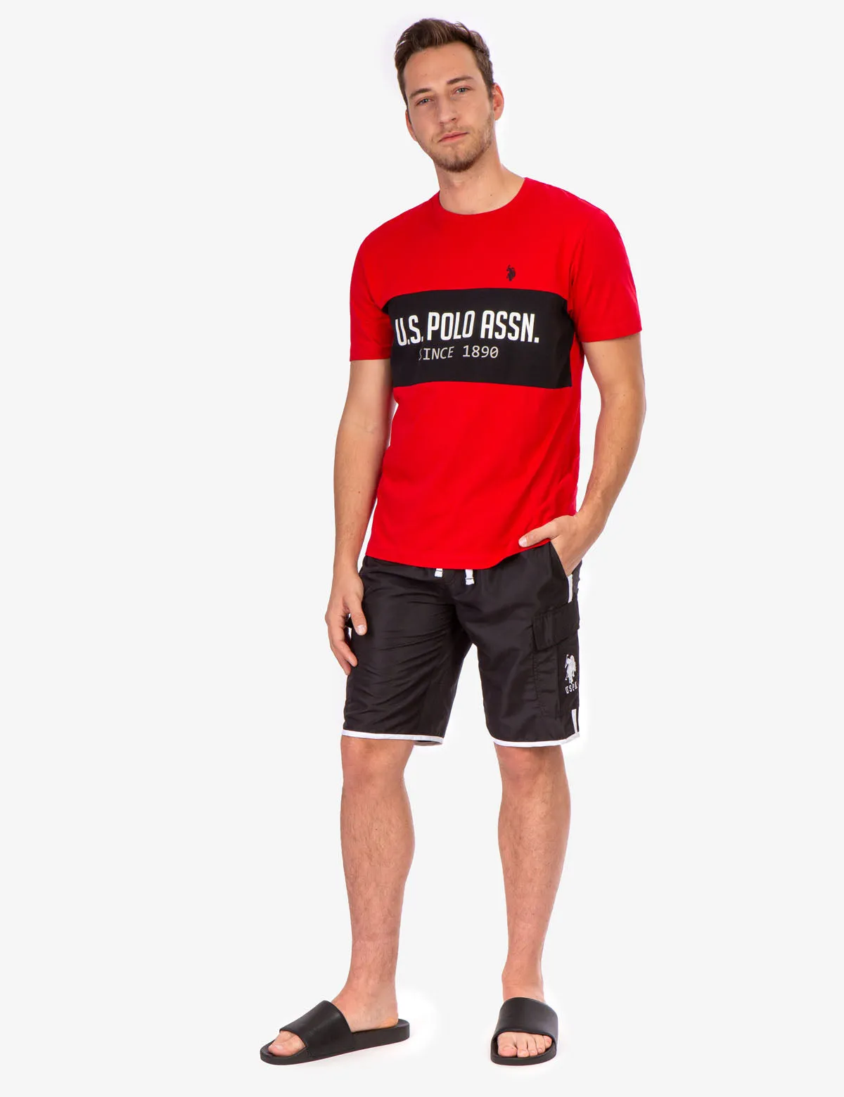 SIDE STRIPE CARGO SWIM TRUNKS sold by U.S. Polo Assn.