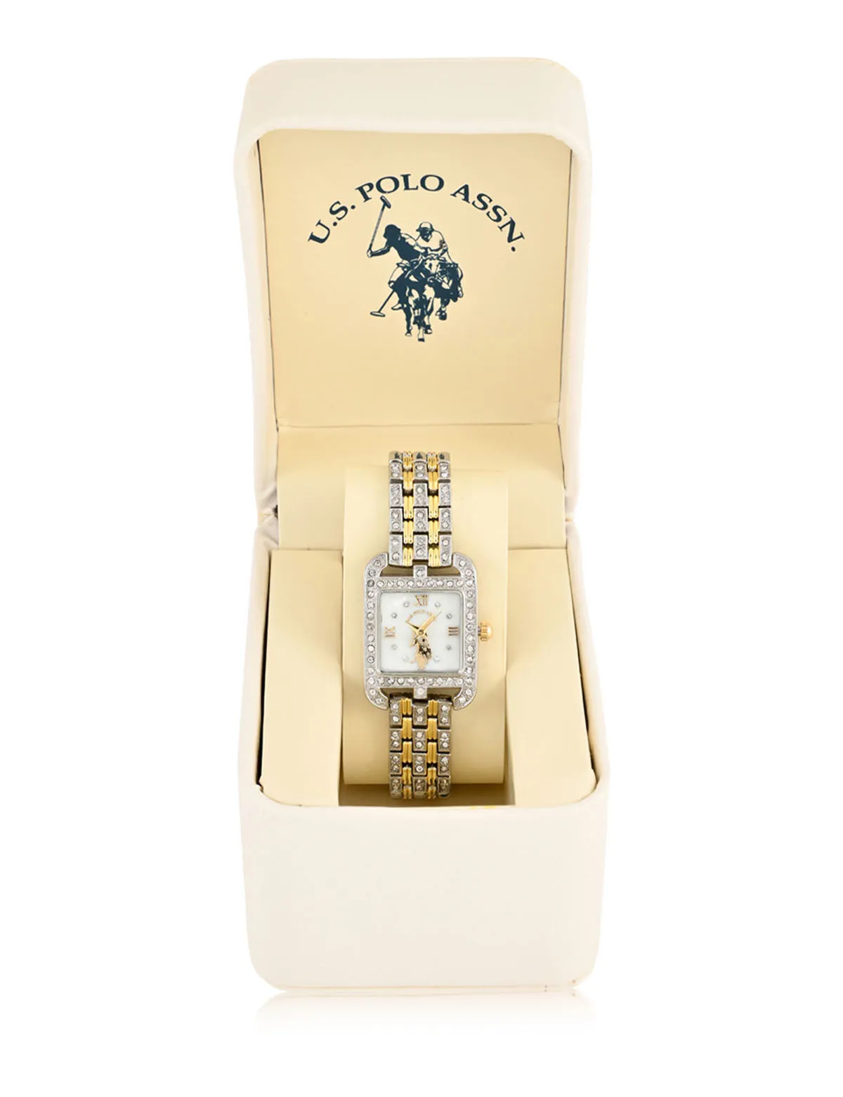 LADIES RECTANGULAR TWO TONE CRYSTAL BRACELET WATCH sold by U.S. Polo Assn. product image thumbnail 3