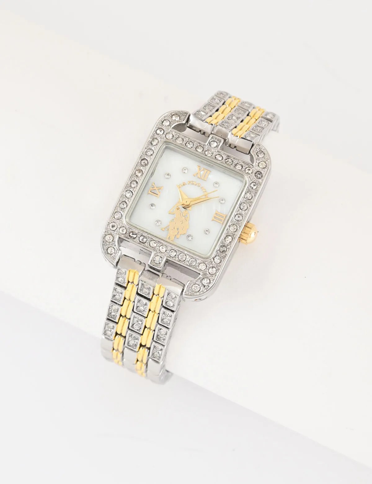 LADIES RECTANGULAR TWO TONE CRYSTAL BRACELET WATCH sold by U.S. Polo Assn. product image thumbnail 2