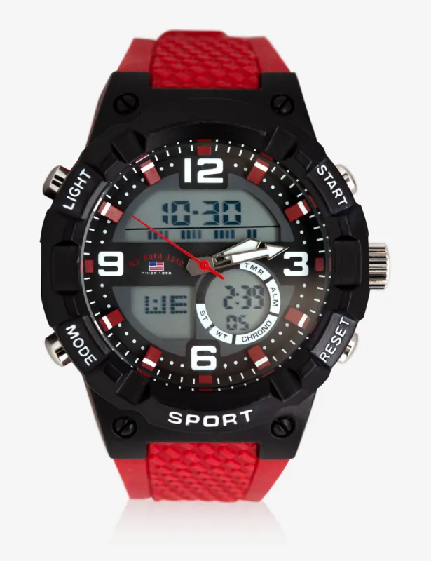 MEN'S SPORT ANALOG-DIGITAL WATCH WITH RED STRAP sold by U.S. Polo Assn.