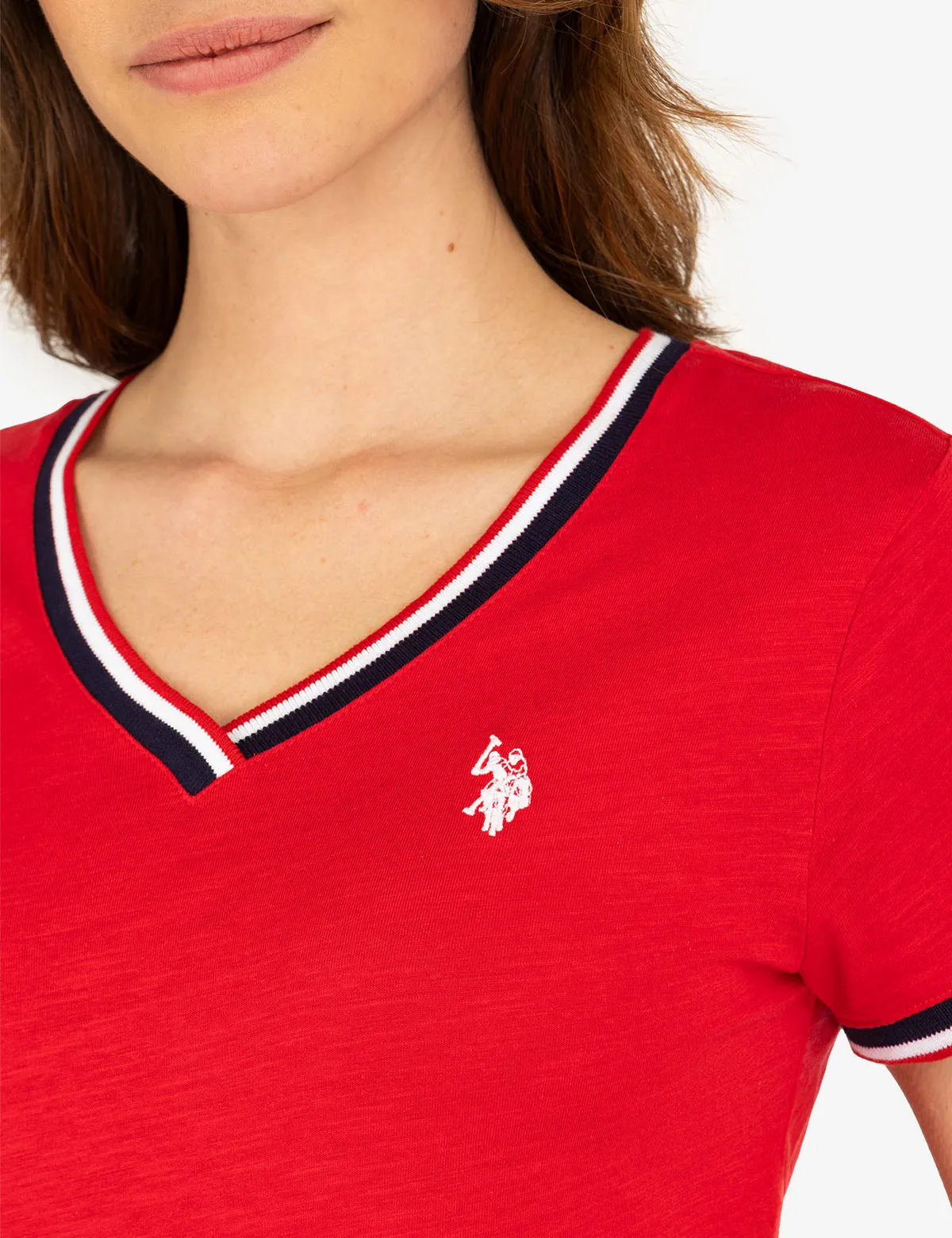V-NECK SIGNATURE STRIPE TRIM T-SHIRT sold by U.S. Polo Assn. product image thumbnail 3