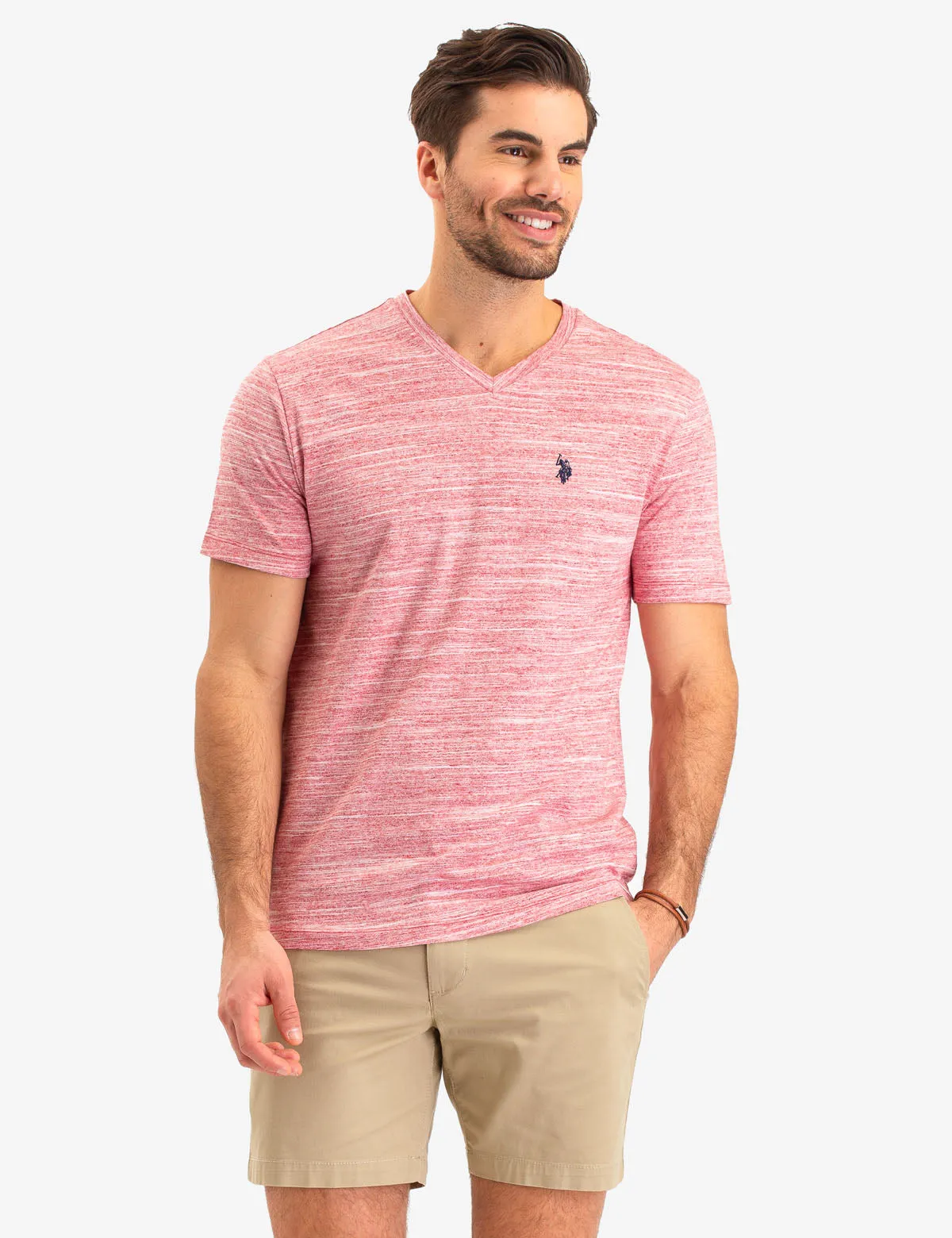 LINEAR SPACE DYE V-NECK T-SHIRT sold by U.S. Polo Assn.