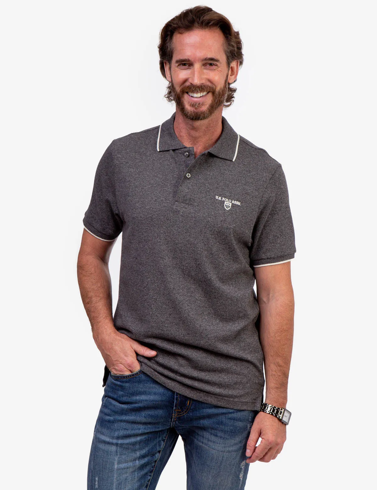 MARLED YARN POLO SHIRT WITH EMBROIDERED CREST sold by U.S. Polo Assn. product image thumbnail 3