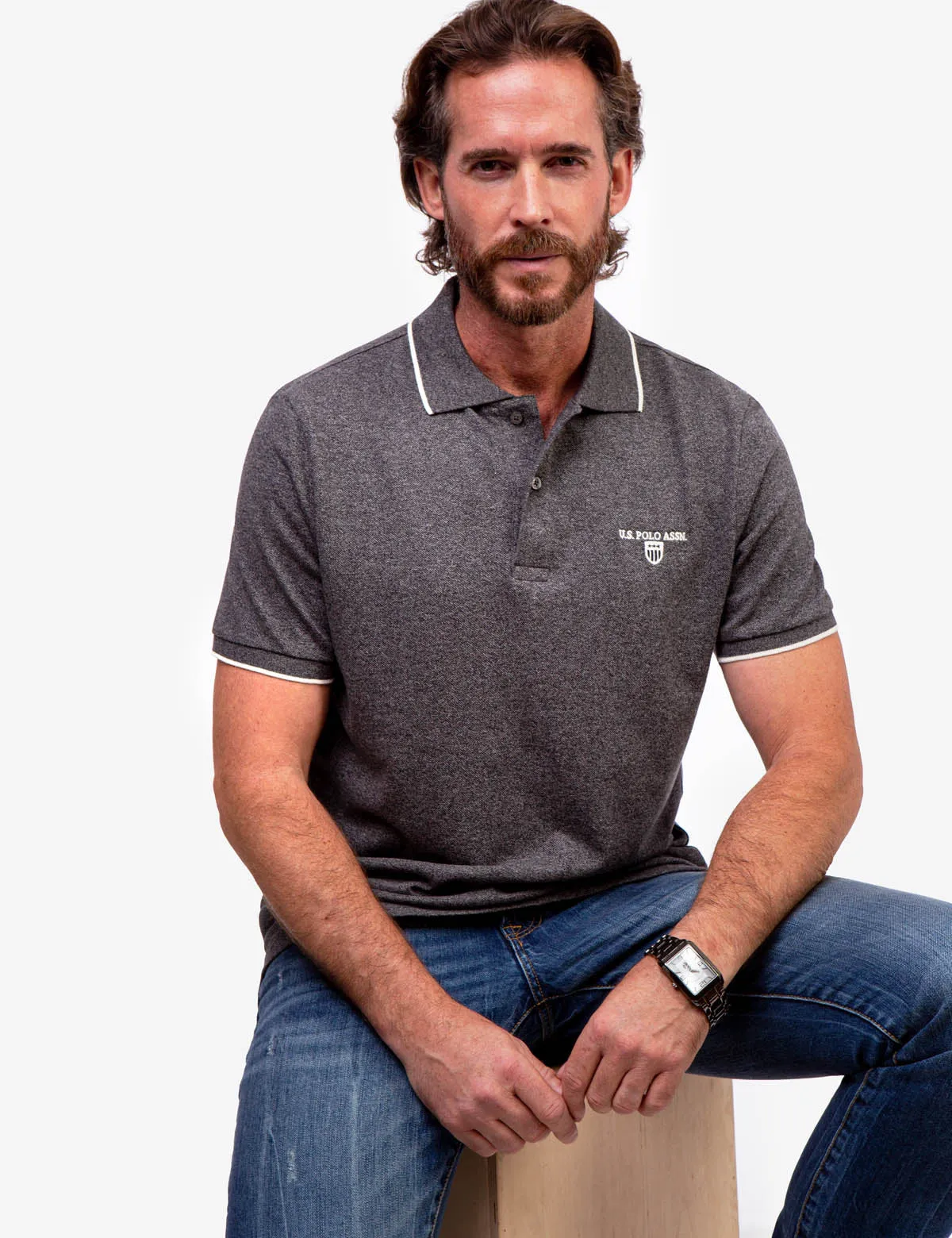 MARLED YARN POLO SHIRT WITH EMBROIDERED CREST sold by U.S. Polo Assn. product image thumbnail 4