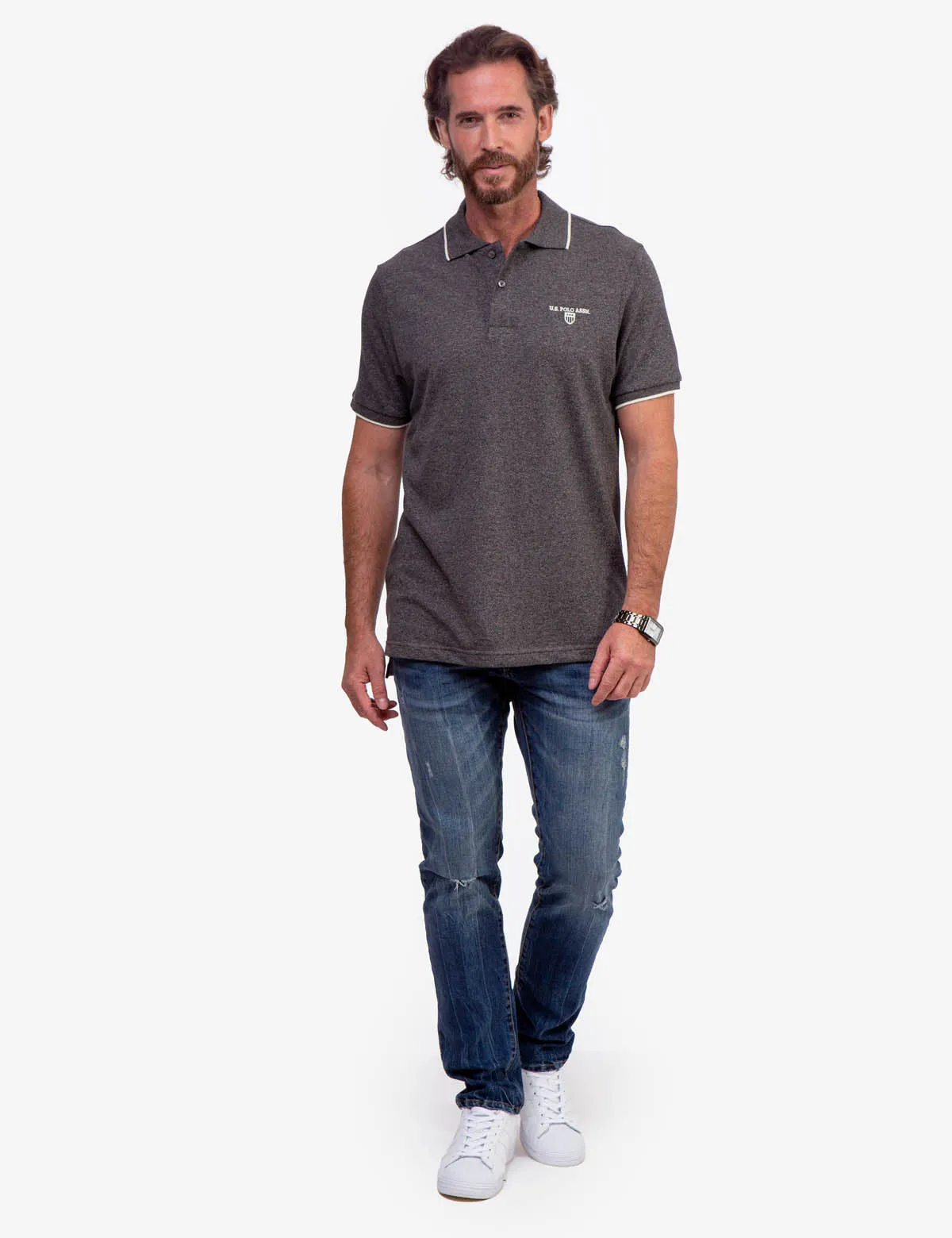 MARLED YARN POLO SHIRT WITH EMBROIDERED CREST sold by U.S. Polo Assn. product image thumbnail 5