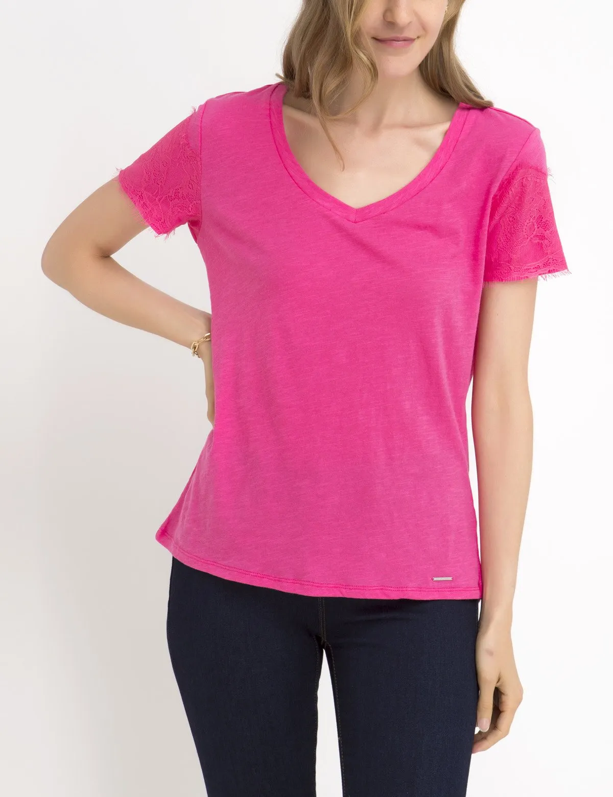 LACE SLEEVE V-NECK T-SHIRT sold by U.S. Polo Assn.