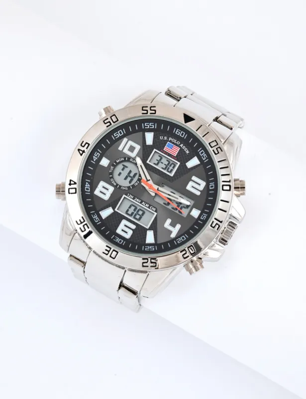 MENS SILVERTONE BLACK ACCENT ANADIGI WATCH sold by U.S. Polo Assn.