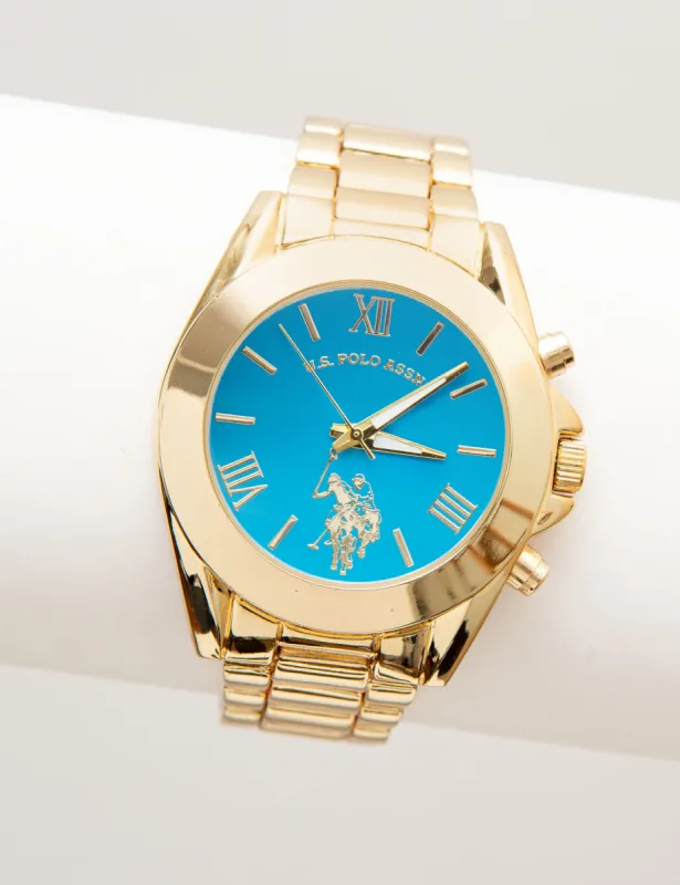 LADIES GOLDTONE BRACELET WATCH WITH BLUE DIAL sold by U.S. Polo Assn.