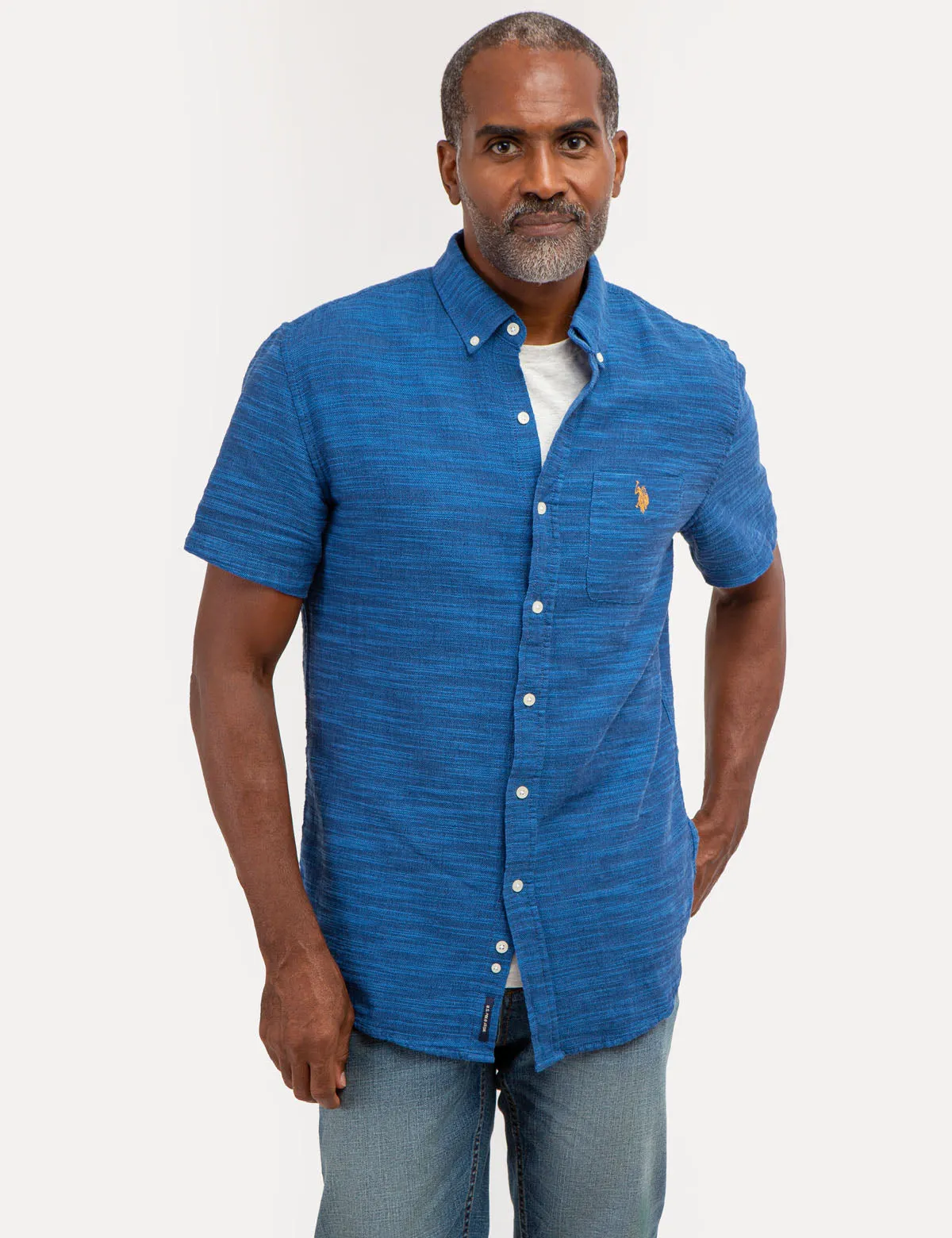 HORIZONTAL SLUB SHORT SLEEVE WOVEN SHIRT sold by U.S. Polo Assn.