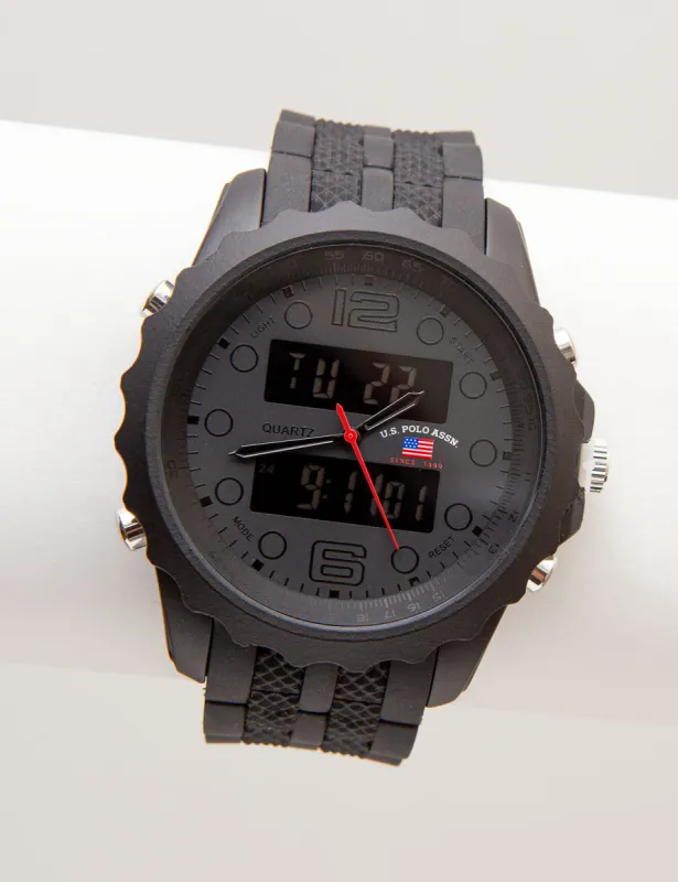 MEN'S BLACKOUT TEXTURED STRAP ANA DIGI WATCH sold by U.S. Polo Assn.