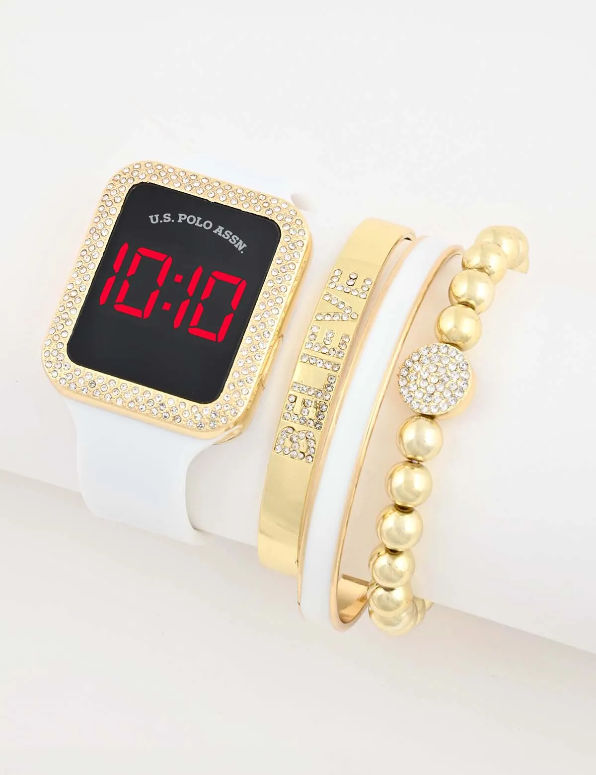 LADIES LED SQUARE EMBELLISHED WATCH & BRACELETS SET sold by U.S. Polo Assn.