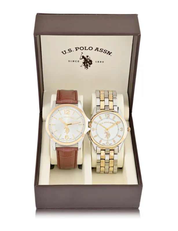 MEN'S BRACELET AND BROWN STRAP WATCH SET sold by U.S. Polo Assn.