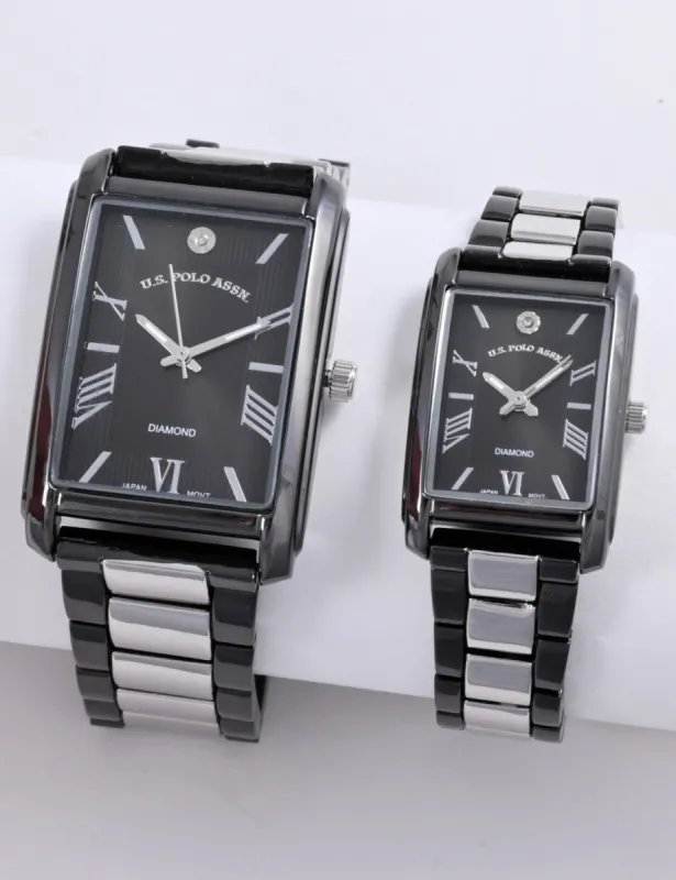 HIS AND HERS BLACK AND SILVER DIAMOND WATCH SET sold by U.S. Polo Assn.