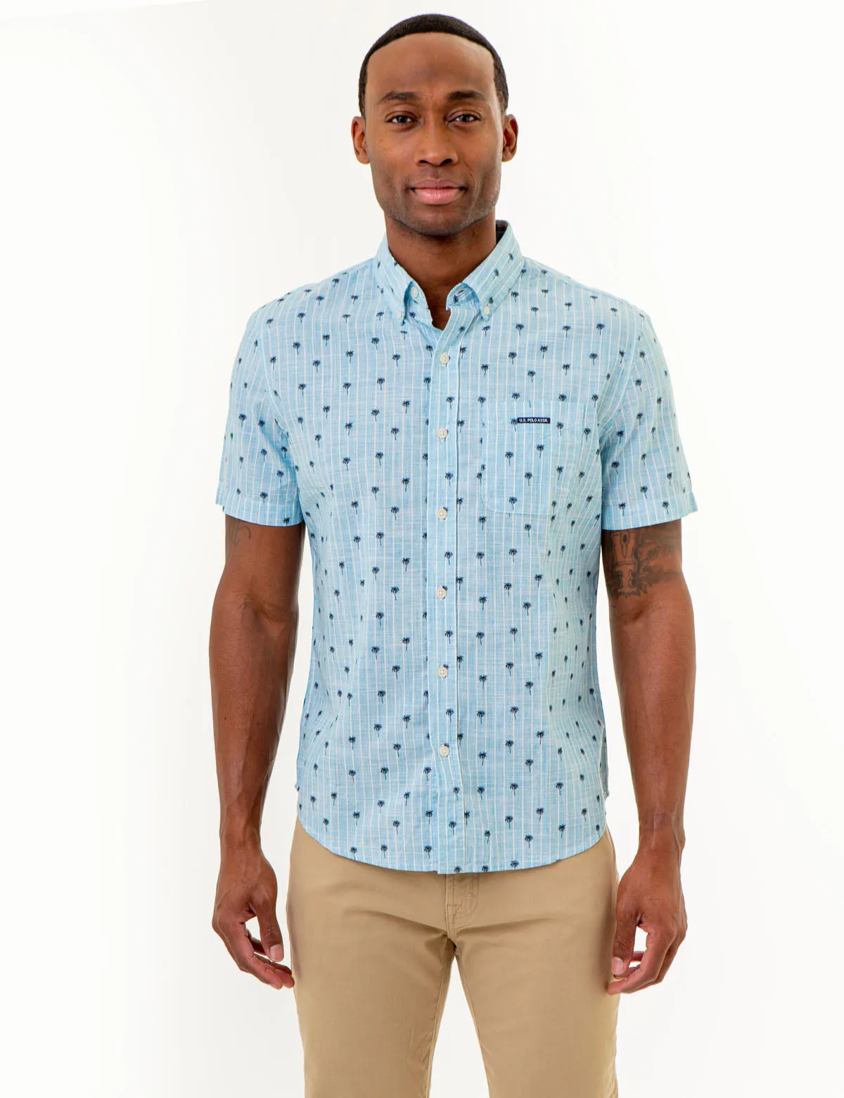 DITSY PALM TREE PRINT WOVEN SHIRT WITH POCKET sold by U.S. Polo Assn.